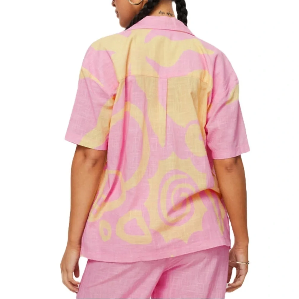 Princess Polly Lightweight Cotton Shirt, Pink/Yellow, Relaxed Fit, Size 4 - Picture 2 of 7